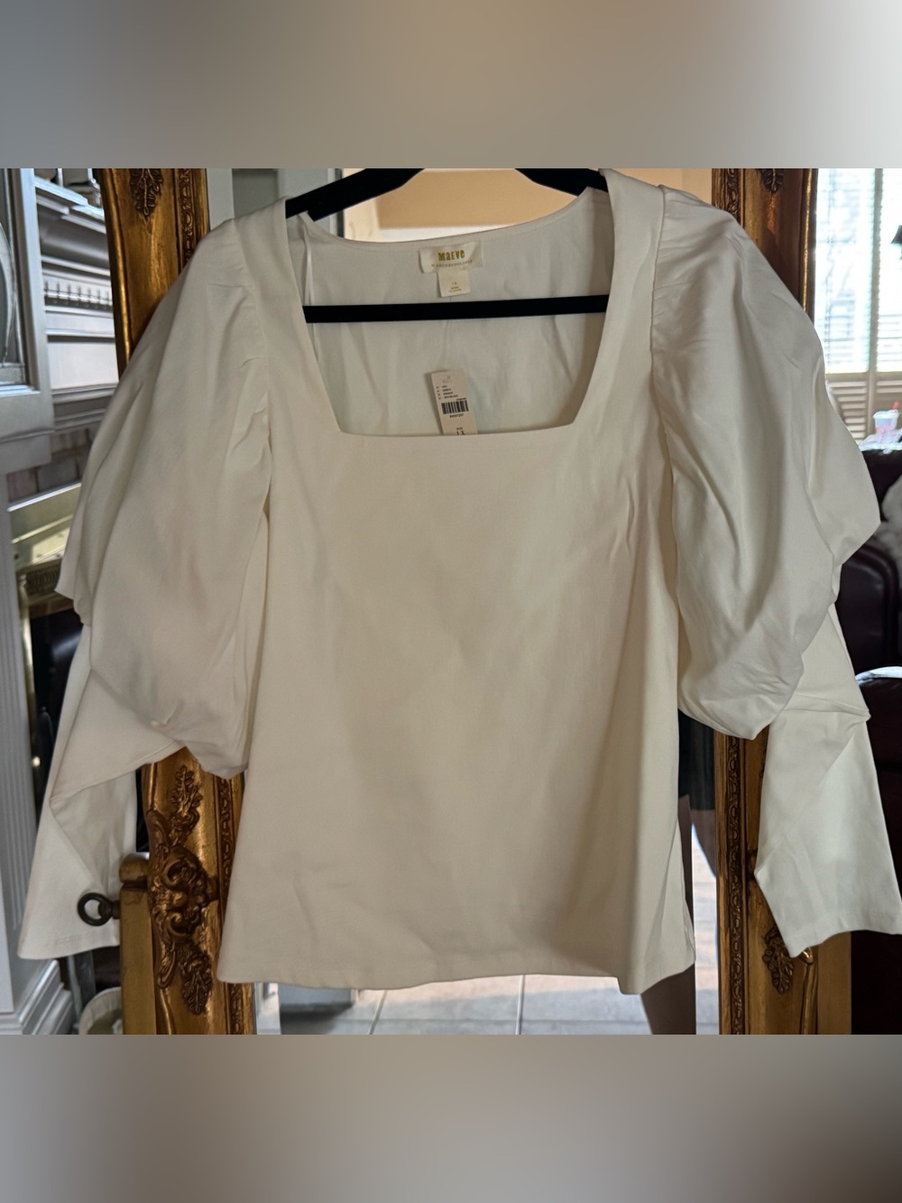 Maeve Anthropologie White Square Neck Puff Sleeve Blouse